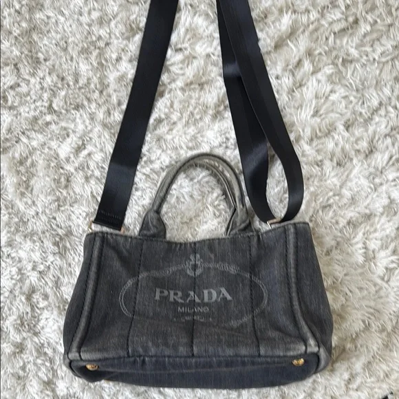 Prada Charcoal Denim canapa small tote Bag - Picture 1 of 13
